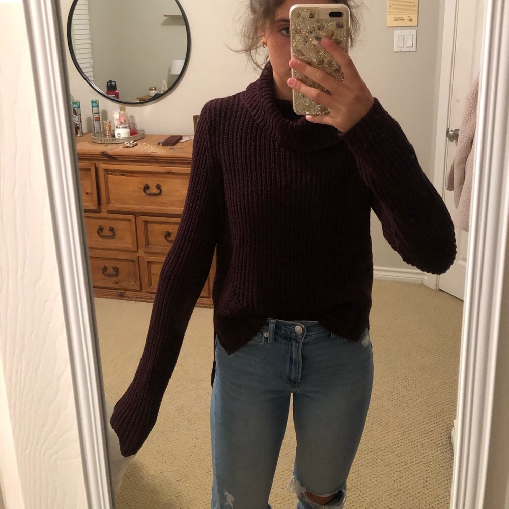 Anthropology burgundy color cowl neck sweater